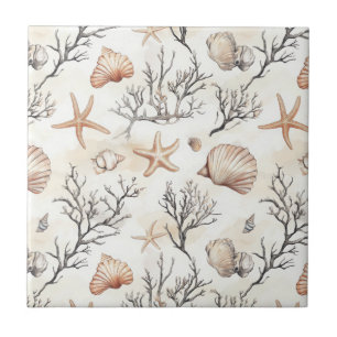 Rustic Coastal - Seashells, Starfish, Reef (31) Kakelplatta
