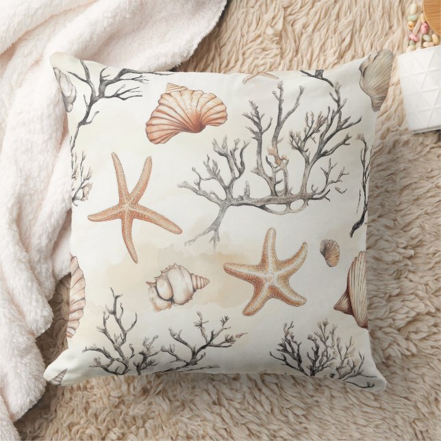 Rustic Coastal - Seashells, Starfish, Reef (31) Kudde (Filt)