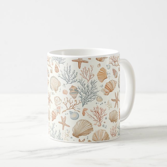 Rustic Coastal - Seashells, Starfish, Reef (32) Kaffemugg (Framsida höger)