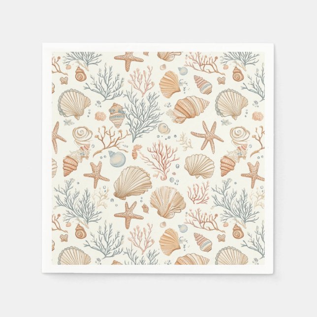 Rustic Coastal - Seashells, Starfish, Reef (32) Pappersservett (Framsidan)