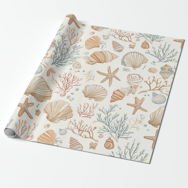 Rustic Coastal - Seashells, Starfish, Reef (32) Presentpapper (Utrullad)
