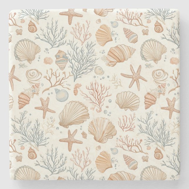 Rustic Coastal - Seashells, Starfish, Reef (32) Stenunderlägg (Framsidan)