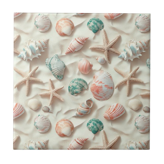 Rustic Coastal - Seashells, Starfish, Reef (33) Kakelplatta (Framsidan)