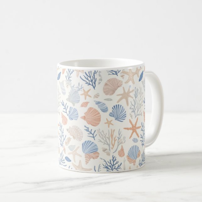 Rustic Coastal - Seashells, Starfish, Reef (34) Kaffemugg (Framsida höger)