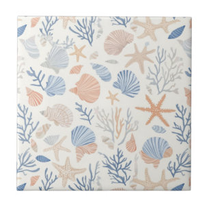 Rustic Coastal - Seashells, Starfish, Reef (34) Kakelplatta