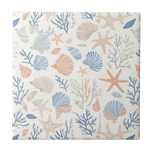 Rustic Coastal - Seashells, Starfish, Reef (34) Kakelplatta (Framsidan)