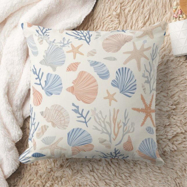 Rustic Coastal - Seashells, Starfish, Reef (34) Kudde (Filt)