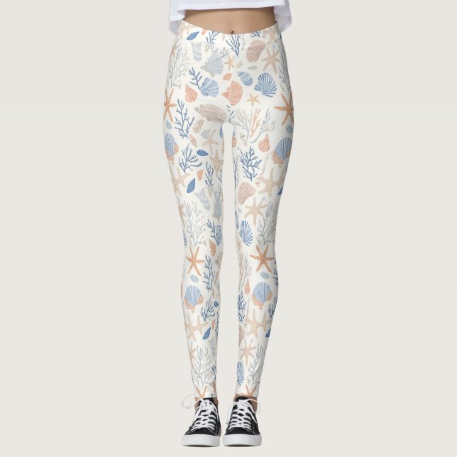 Rustic Coastal - Seashells, Starfish, Reef (34) Leggings (Framsida)