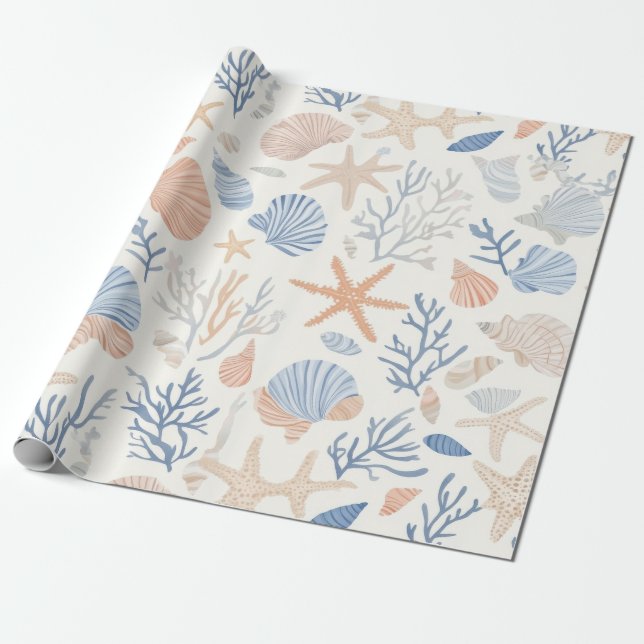 Rustic Coastal - Seashells, Starfish, Reef (34) Presentpapper (Utrullad)
