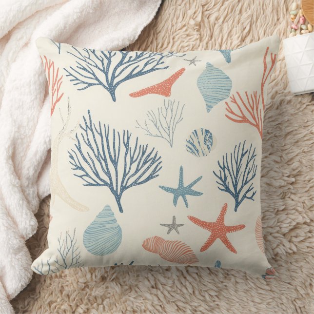 Rustic Coastal - Seashells, Starfish, Reef (35) Kudde (Filt)