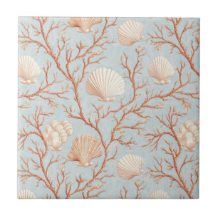 Rustic Coastal - Seashells, Starfish, Reef (36) Kakelplatta