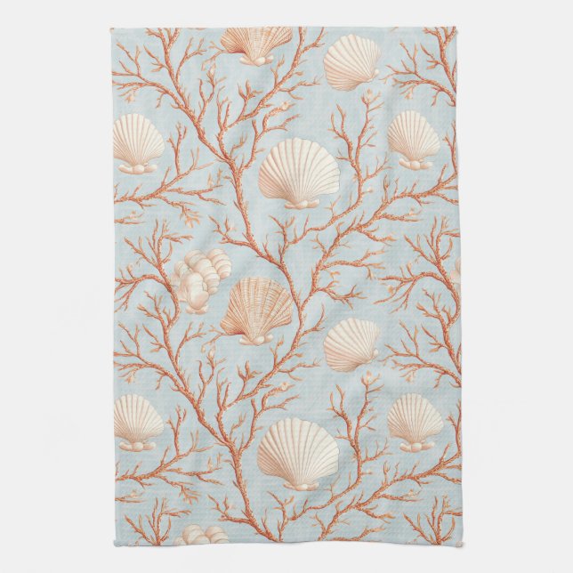 Rustic Coastal - Seashells, Starfish, Reef (36) Kökshandduk (Vertikal)