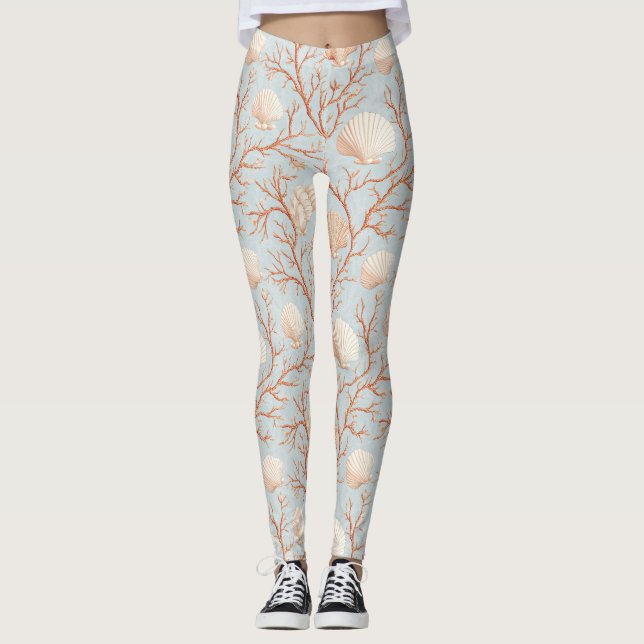 Rustic Coastal - Seashells, Starfish, Reef (36) Leggings (Framsida)