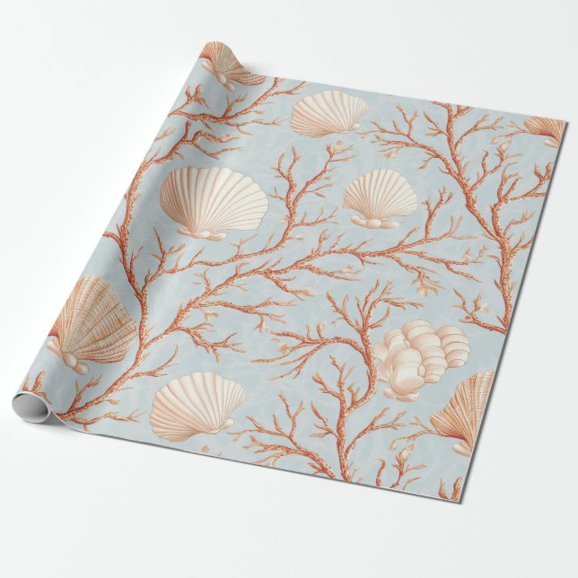 Rustic Coastal - Seashells, Starfish, Reef (36) Presentpapper (Utrullad)