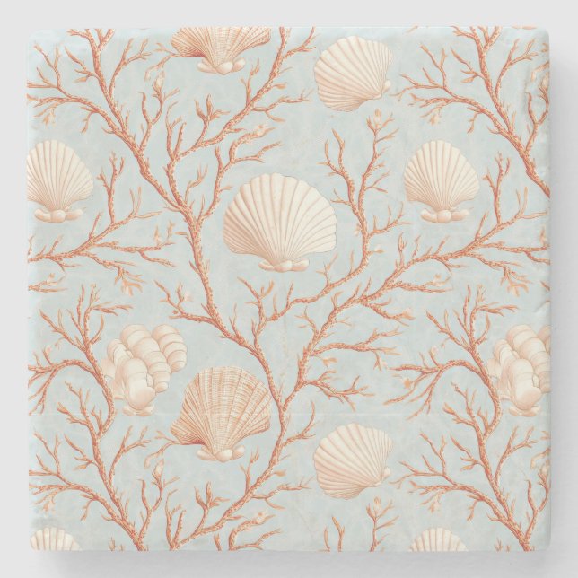 Rustic Coastal - Seashells, Starfish, Reef (36) Stenunderlägg (Framsidan)