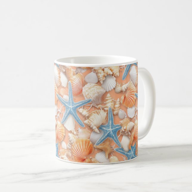 Rustic Coastal - Seashells, Starfish, Reef (4) Kaffemugg (Framsida höger)