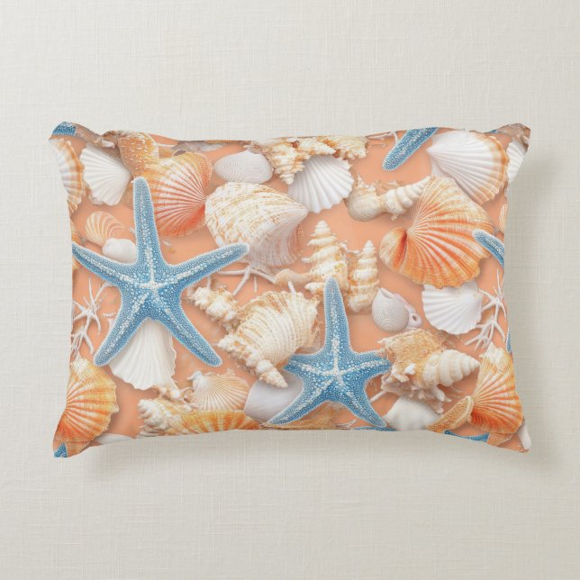 Rustic Coastal - Seashells, Starfish, Reef (4) Prydnadskudde (Framsidan)