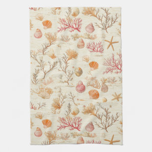 Rustic Coastal - Seashells, Starfish, Reef (5) Kökshandduk