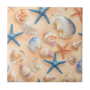 Rustic Coastal - Seashells, Starfish, Reef (6) Kakelplatta