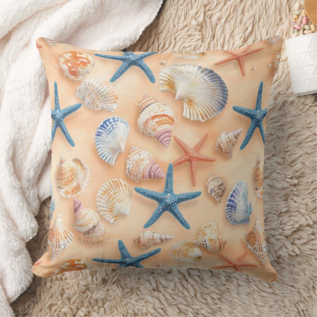 Rustic Coastal - Seashells, Starfish, Reef (6) Kudde (Filt)