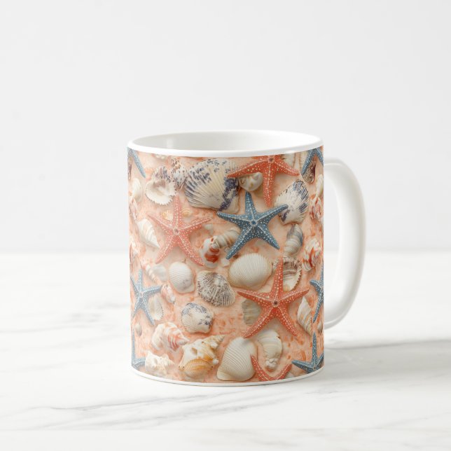 Rustic Coastal - Seashells, Starfish, Reef (8) Kaffemugg (Framsida höger)