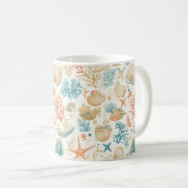 Rustic Coastal - Seashells, Starfish, Reef (9) Kaffemugg (Framsida höger)