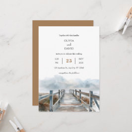 Rustic Coastal Wooden Boardpromenader Art Beach We Inbjudningar
