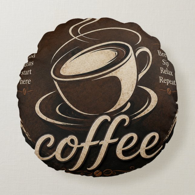 Rustic Coffee Bar Decor Gift Rund Kudde (Framsidan)