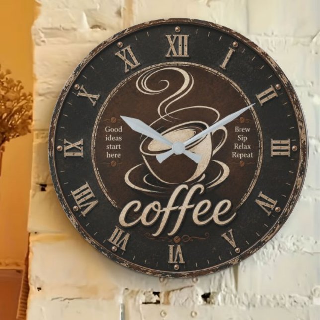 Rustic Coffee Bar Decor Gift Stor Klocka (Skapare uppladdad)
