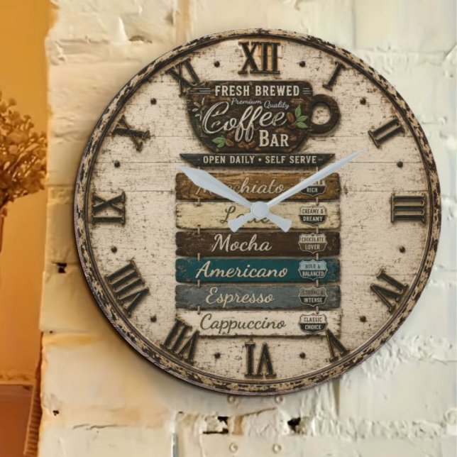 Rustic Coffee Bar Kitchen Farmhouse  Decor  Stor Klocka (Skapare uppladdad)