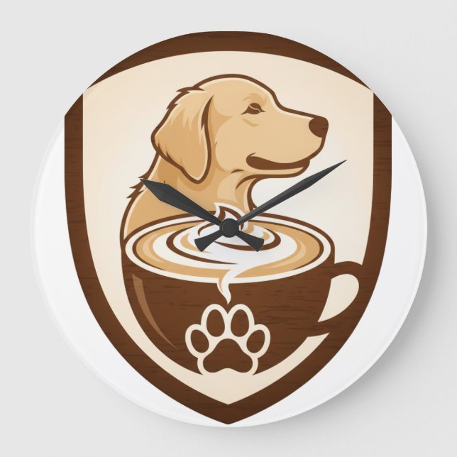Rustic Coffee & Golden Retriever Shield Logo - Cof Stor Klocka (Framsida)