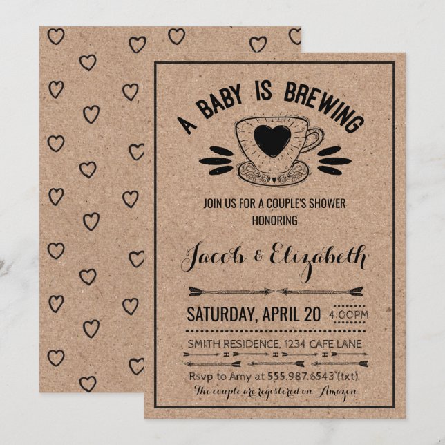 Rustic Coffee Par Baby Shower Baby Brewing Inbjudningar (Fram/baksida)