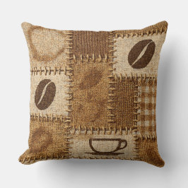 Rustic Coffee Patchwork Quilted Throw Pillow Kudde