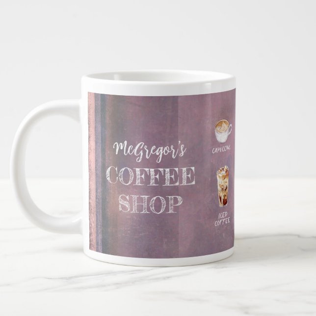 Rustic Coffee Shop Family eller Business Lila Jumbo Mugg (Vänster)