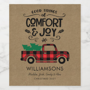 Rustic Comfort och Joy Hand Lettered Anpassningsba Vinflaska Etikett