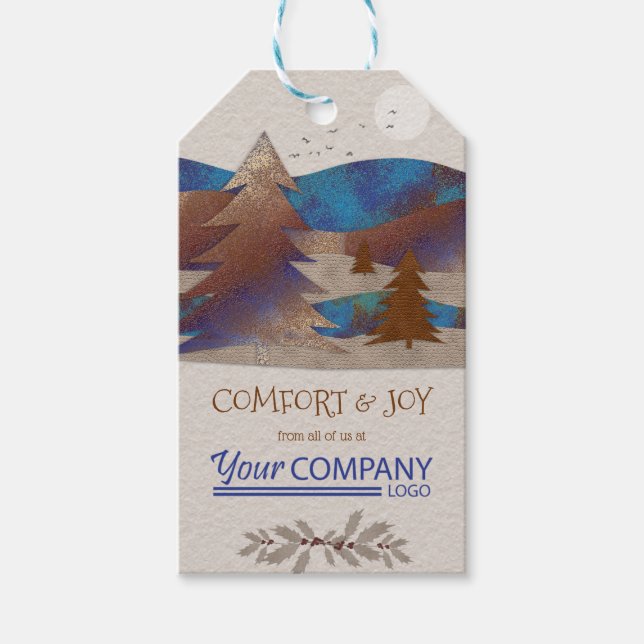 Rustic Company Gift Märkre, Brown & Blue Logotyp Presentetikett (Framsidan)