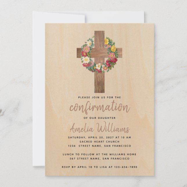 Rustic Confirmation Girl Ro Wand Wood Kor Inbjudningar (Framsida)