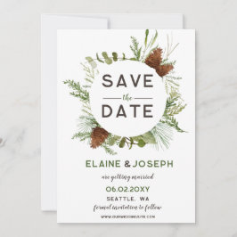 Rustic Conifer Gräs cone bröllop spara datum Meddelande