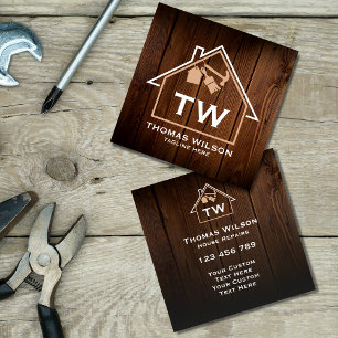 Rustic Construction Handyman Carpenter Verktyg Fyrkantigt Visitkort