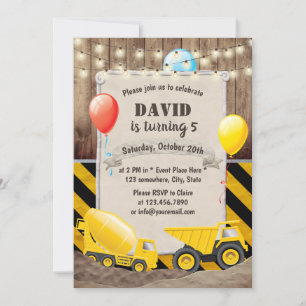 Rustic Construction Lastbil Boys Birthday Inbjudningar