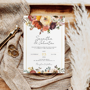 Rustic Copper Brown Foliage Bohemian Fall Wedding Inbjudningar