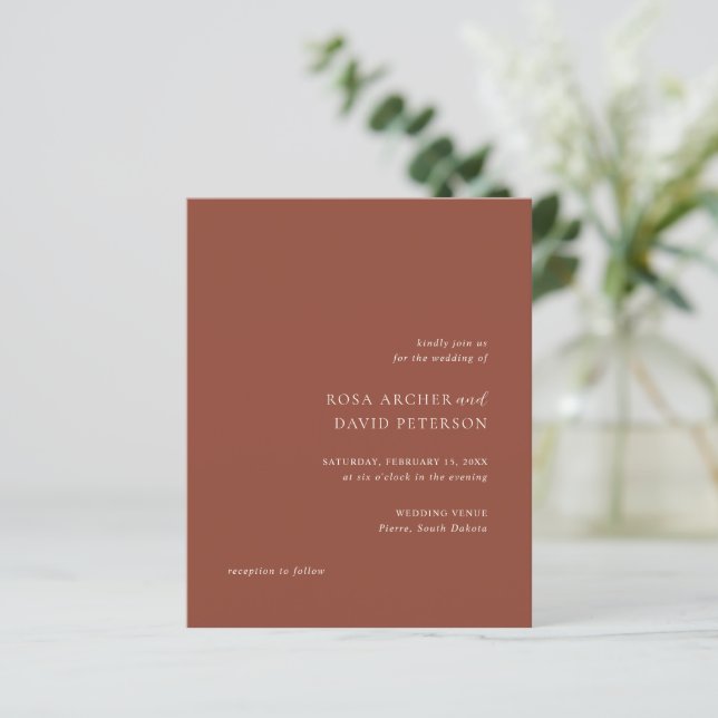 Rustic Copper Editorial Modern Wedding Invitation (Stående Fram)