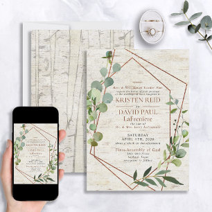 Rustic Copper Geometric Greenery Elegant bröllop Inbjudningar