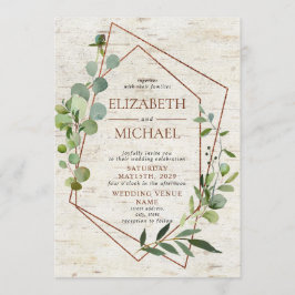 Rustic Copper Geometric Greenery Elegant bröllop Inbjudningar