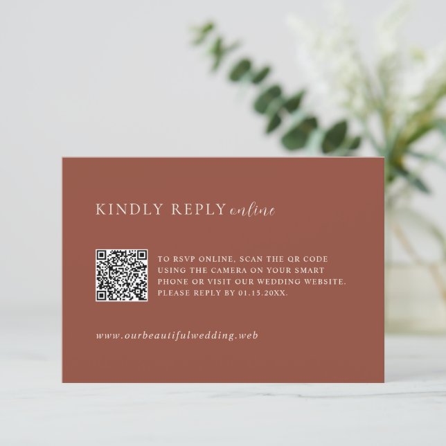 Rustic Copper QR Code Editorial Modern Wedding OSA Kort (Stående Fram)