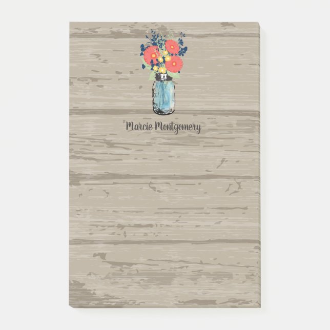 Rustic Coral Gerber Daisy Mason Burk personalize Post-it Block (Framsida)
