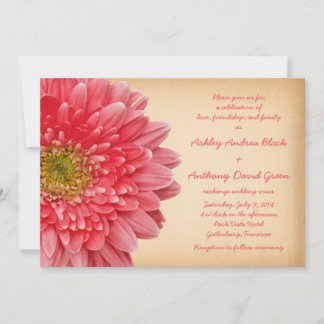 Rustic Coral Gerbera Daisy Bröllopsinbjudan Inbjudningar