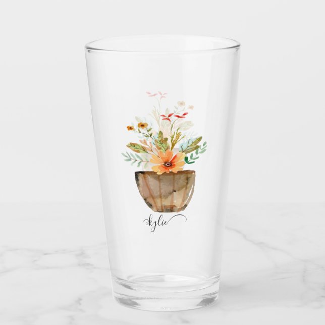 Rustic Coral Painting Flowers Glaskopp (Framsida)