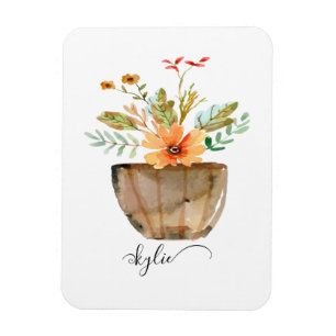Rustic Coral Painting Flowers Magnet
