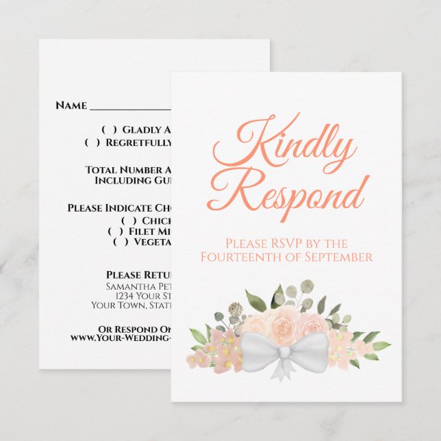 Rustic Coral Peach Blommigt Bouquet Bröllop OSA Kort (Fram/baksida)